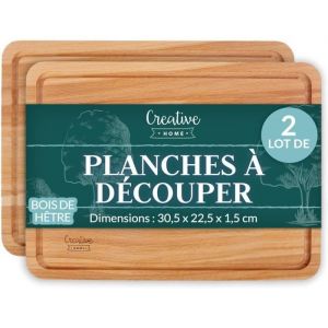 Creative Home Lot de 2 Planche a Decouper Bois 30,5 x 22,5 cm Rainure pour le Jus