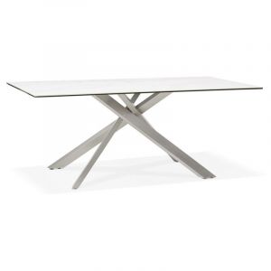 Image de Table à Manger Céramique "Martie" 180cm Blanc & Métal Prix