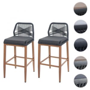 Mendler Set de 2 tabourets de bar Rope HWC-O21, coussins d'assise Outdoor corde tressée métal aspe
