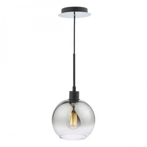 Lumiere Suspension Simple D&ocirc;me Noir Mat Ombre Verre Fum&eacute;