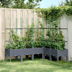 VidaXL Jardini&egrave;re avec Treillis, Lit Sur&eacute;lev&eacute;, Bac &agrave; Fleurs, Pot de Plantes, Bo&icirc;te &agrave; Fleurs Jardin Patio Terrasse Ext&eacute;rieur, Gris PP