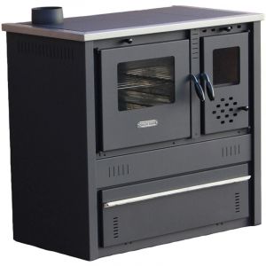 Monmobilierdesign CELIMIKA ECO Cuisinière à bois A+ 10 kW poêle à bois avec four Evacuation Gauche Ø120 mm