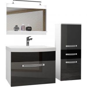 BELINI Meuble de Salle de Bain, Lavabo + Meuble, Miroir, Cabinet, L:100 cm, d'éclairage, Argent Très Brillant - Noir Très Brillant