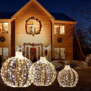 COSTWAY Lot de 3 Déco Boules Lumineuses LED de Noël avec 180 Lumière Chaude et 180 Lumière Blanche, Guirlande Boule à Suspendre, pour Arbre, Pelouse,
