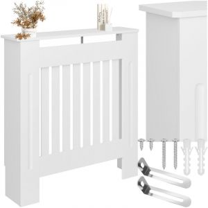 TecTake Cache-radiateur vila design à lattes avec étagère - Habillage de radiateur, habillage chauffage, panneau radiateur 78 x 19 82 cm