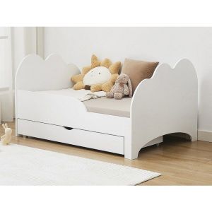 Vente-unique - Lit évolutif 90 x 140/170/200 cm avec tiroir - Pin et mdf - Blanc + Matelas - teonia