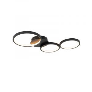 Qazqa Plafonnier noir avec LED dimmable 3 niveaux 3 lumières - Pande Design Luminaire interieur Rond