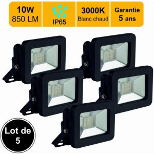 Lut&egrave;ce Lot de 5 projecteurs LED 10W 850 LM 3000K IP65 connexion en direct - garantie 5 ans