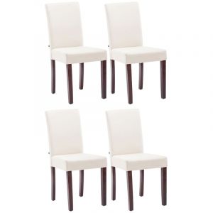 CLP Lot de 4 Chaises de salle à manger Ina en Tissu avec Dossier Haut et Pieds en Bois, Crème-Cappuccino