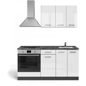 Cuisine R-Line, Blanc brillant/Anthracite, 160cm avec meuble four encastrable sans PT, Vicco