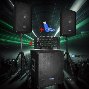 Bm sonic Système Sonorisation Complet 2200W Enceintes + Subwoofer BMS1512 avec table de mixage bluetooth usb +clé usb 32gigas