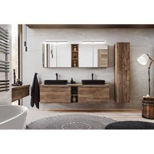 AC-Déco Ensemble complet salle de bain double vasques 180 cm + 6 éléments - Rosario Oak