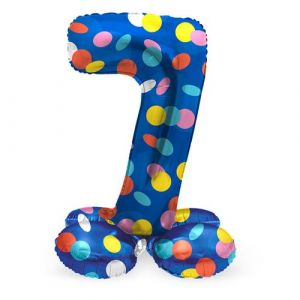 Folat Zahl 63977 Ballon Aluminium Num&eacute;ro avec Base Chiffre 7 Colorful Dots 72 cm-pour Date, Anniversaire, D&eacute;coration, Pas Besoin d'h&eacute;lium, Multicolore