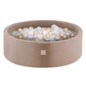 Piscine à Balles pour Bébé Enfants pour la Chambre MISIOO Ronde Velours Doré 90x30 cm 200 Balles: Doré/Blanc Perle/Transparent