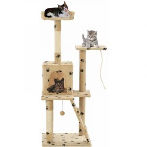 Image de Arbre &agrave; chat griffoir grattoir nic jouet animaux peluc en sisal 120 cm beige motif pattes B0782