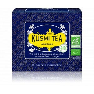 Image de Kusmi tea Thé Anastasia bio - Thé Noir à la Bergamote, Aromatisé Fleur d'Oranger - Thé Earl Grey Emblématique - Boîte thé de 20 sachets mousseline