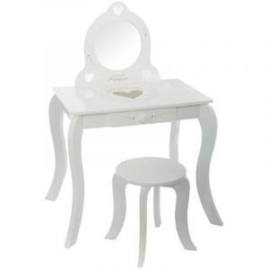 Pegane Coiffeuse enfant avec Tabouret coloris blanc en bois - Dim : L60 x l40 x 91 cm