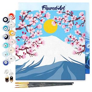 Figured'Art Mini Peinture par Numéro Adulte 20x20cm avec cadre Le Mont Fuji - Petit Format Kit de Loisir Créatif DIY Numéro d'Art Complet
