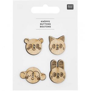 Rico Design Boutons en Bois Tête d'Animaux X4 de : Une Touche de Charme Naturel pour vos Créations Bébé(...) - Blanc