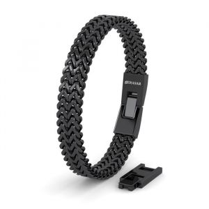 SERASAR Bracelet en acier inoxydable chirurgical 316L de qualité supérieure pour homme [Franco] Étanche Noir 23 cm