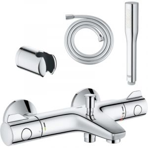 Grohe Pack mitigeur thermostatique Grohtherm 800 + Douchette Get Stick + Flexible1750 mm et support