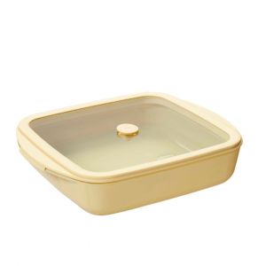 Pebbly Plat &agrave; Four Carr&eacute; en Verre et son couvercle en Verre - 1,6 L - Polyvalent et R&eacute;sistant, passe au Four, au Lave-Vaisselle, au R&eacute;frig&eacute;rateur et au Cong&eacute;lateur facilement