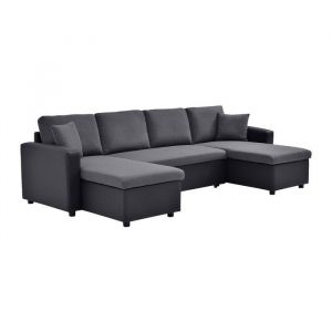 Canap&eacute; d'angle panoramique convertible en simili gris anthracite et noir GAZUR