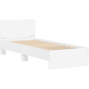 VidaXL Cadre de Lit avec Tête de Lit et Lumières LED, Lit Simple avec Sommier à Lattes, Lit Adulte, Meuble de Chambre, Moderne, Blanc 75x190 cm