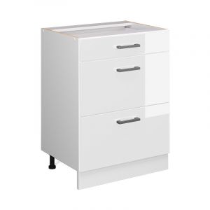 Meuble bas universel R-Line, Blanc Haute brillance, 60 cm avec tiroirs, sans plan de travail, Vicco