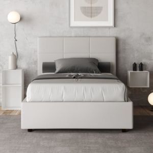 Lit français 120x200 design carré et demi-conteneur Mika P1 Couleur: Blanc - Version: Avec coffre de rangement