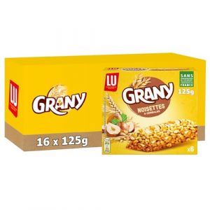 Lu GRANY - 16 Boîtes de 6 Barres Noisettes - 5 Céréales et Noisettes - Lot Barres en Sachets Individuels - Format de Poche Pratique - Fabriqué en France - Lot de 16x125g