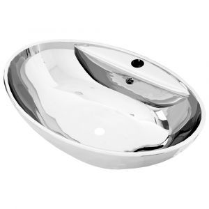 Lavabo salle de bain avec trop-plein 58,5 cm céramique argenté 02_0002580