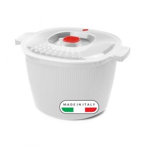 Snips Cuiseur Vapeur Pâtes et Pommes de Terre Micro Onde 4L, Conteneur Alimentaire Micro Ondes avec Passoire Intégrée pour Cuit Vapeur, Récipient pour Cuisson Rapide Blanc 26,5x22x16,5 Made in Italy