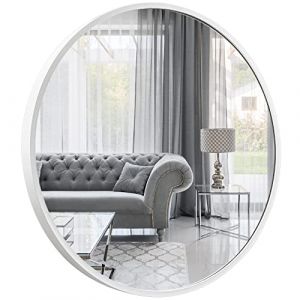 Image de Miroir Mural Rond GOLD&CHROME UNIQUE DESIGN avec Cadre en Aluminium Revêtue en Téflon Minimaliste Décoratif Salle de Bain Blanc 60cm