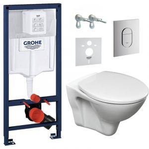 Image de Grohe Pack WC Bâti-support Rapid SL + WC suspendu Cersanit S-line Pro + Abattant + Plaque chrome (ARENASLPRO)