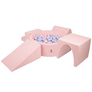 Aire De Jeux En Mousse Avec Rond Piscine à Balles (300 Balles) Pour Enfants, Rose:Babyblue/Rose Poudre/Perle - rose:babyblue/rose poudre/perle