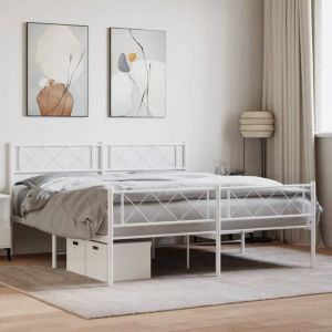 VidaXL Cadre de Lit avec Tête de Lit et Pied de Lit, Lit de Double avec Sommier à Lattes, Lit Adulte avec Rangement Chambre, Moderne, Blanc 120x200 cm Métal