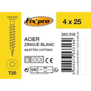 Image de Fix'Pro Vis à bois tête fraisée TX - 4x25 - 500pces - Fixpro