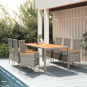 VidaXL Mobilier &agrave; d&icirc;ner de jardin et coussins 7 pcs gris rotin 3157542