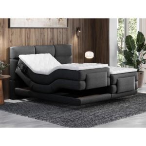 Ensemble complet boxspring tête de lit capitonnée + sommiers relaxation électrique + matelas + surmatelas - 2 x 90 x 200 cm - Tissu - Anthracite - LODI de PALACIO