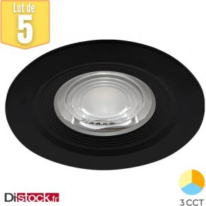 No brand Lot de 5 spots led encastrables étanches 3en1 rond noir 7W IP54 - Noir