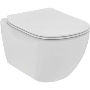 Ideal Standard Tesi, WC suspendu sans bride RimLS+, Abattant de WC fin avec fermeture ralentie, Blanc
