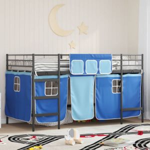VidaXL Cadre de Lit Mezzanine pour Enfants avec Rideaux Noir et Bleu