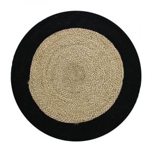 Thedecofactory FUNNY JUTE - Tapis rond en jute et coton bande noire diam.70 - Noir