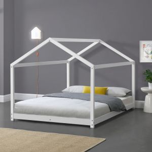 [en casa] Lit d'Enfant de Forme Maison Cerro Pin 120 x 200 cm Blanc Mat Laqué