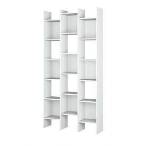 Librairie Dmanis, Bibliothèque avec 18 étagères, Étagère à compartiments carrés, Étagère de bureau moderne, 96x29h192 cm, Blanc - Dmora