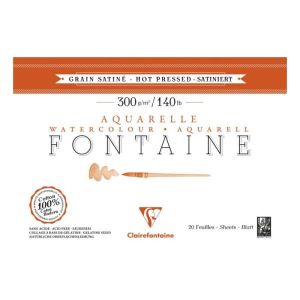 Clairefontaine 976018C Bloc Encollé 4 Côtés Fontaine Extra Blanc - 15 Feuilles Papier Aquarelle Extra Blanc 100% Coton Grain Satiné - Qualité Professionnelle 20x15cm 300g