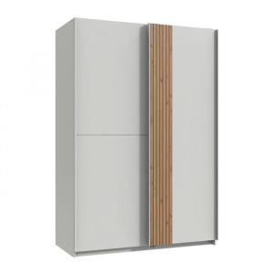 Calicosy Armoire 2 portes coulissantes L135 cm - LUENEBURG - Blanc/chêne-Blanc/chêne