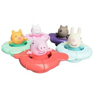 Tomy Toomies Pool Party de Peppa - 5 bou&eacute;es &agrave; Anneau Flottant avec 5 Figurines Peppa Pig et Ses Amis - Jouets sensoriels pour b&eacute;b&eacute;s de +18 Mois - Jouets de Bain et de pataugeoire pour b&eacute;b&eacute;s