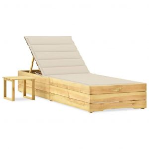 VidaXL Chaise longue de jardin avec table et coussin Pin imprégné Crème